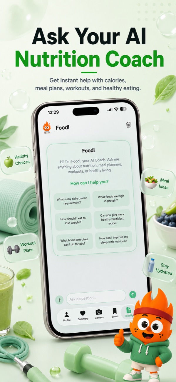 Foodi AI nutrition coach chat answering diet questions in the Foodify app