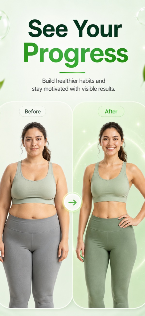 Weight loss before and after progress achieved with consistent calorie tracking